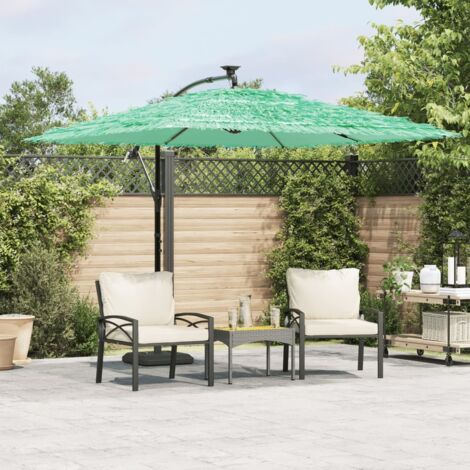 Vidaxl – Parasol déporté vert 269x269 cm – Mât en acier 48mm – Système à manivelle – Protection UV et pluie – Base en croix 100x100 cm