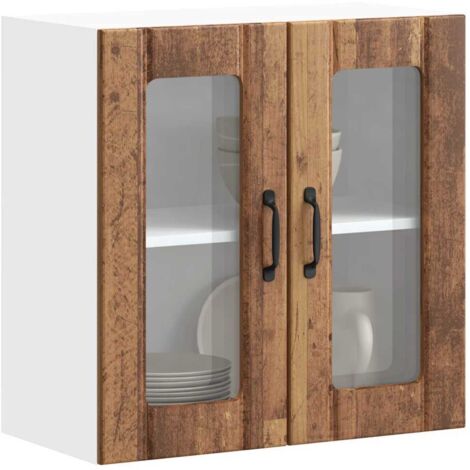 Armoire murale de cuisine avec porte vitrée "Lucca" Bois d'ingénierie ancien vidaXL (1/5)