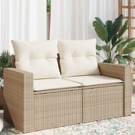 Vidaxl – Canapé de jardin 2 places beige – Résine tressée résistante aux intempéries – Coussins épais amovibles – Dimensions 131x62x69 cm