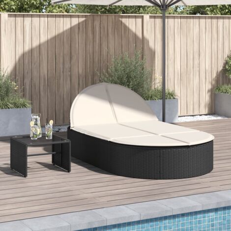 vidaXL Chaise longue double avec coussins noir résine tressée (1/5)