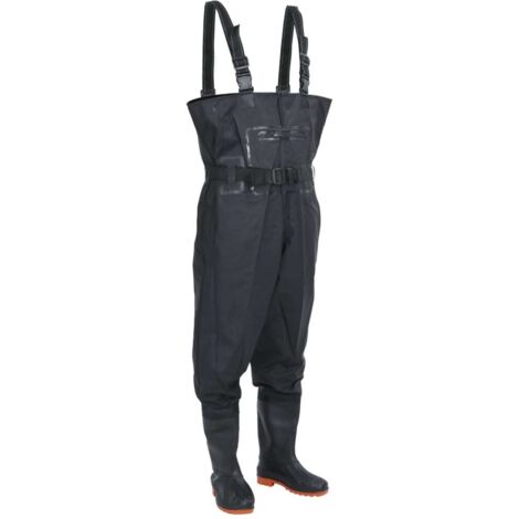 Vidaxl – Cuissardes noires taille 44 – Tissu polyester enduit PVC – Résistantes à l'eau – Bretelles réglables pour ajustement parfait