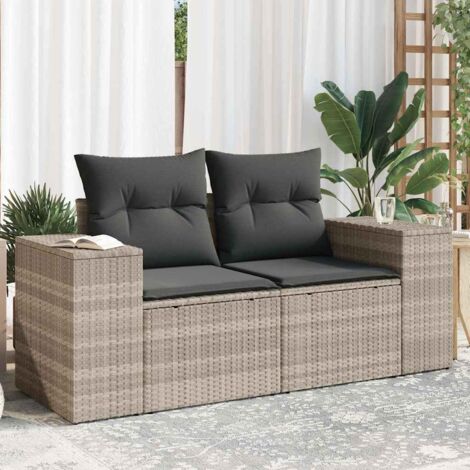 vidaXL Canapé de jardin 2 places et coussins gris clair résine tressée (1/5)