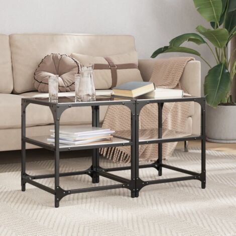 Tables basses avec dessus en verre noir 2 pcs 40x40x45 cm acier vidaXL (1/5)