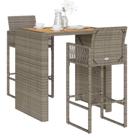 vidaXL Ensemble de bar de jardin 3 pcs sans coussins gris poly rotin