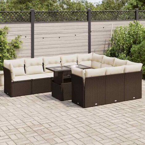 vidaXL Salon de jardin et coussins 11 pcs marron résine tressée (1/5)