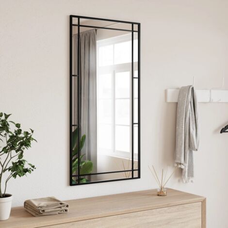 Vidaxl – Miroir mural noir 50x100 cm rectangulaire en verre – Cadre fer enduit de poudre – Installation verticale/horizontale – Film anti-éclatement