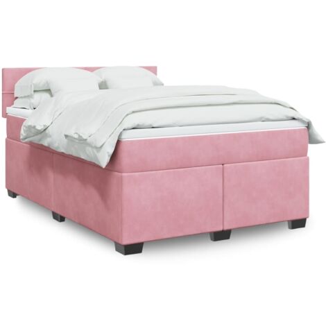 vidaXL Sommier à lattes de lit avec matelas Rose 140x190 cm Velours (1/5)