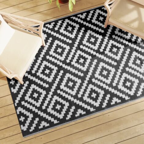 Tapis d'extérieur ARAKIL blanc et noir 140 x 200 cm PP vidaXL