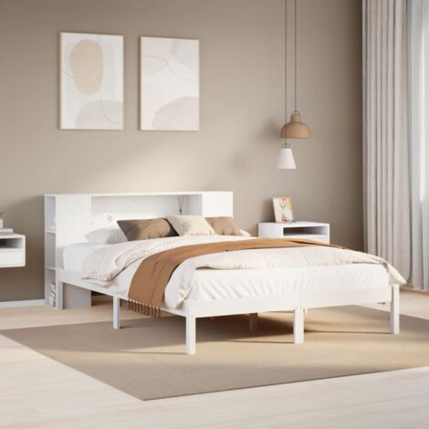 vidaXL Lit bibliothèque sans matelas blanc 150x200 cm bois pin massif (1/5)