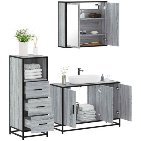 vidaXL Ensemble de meubles de salle de bain 3 pcs Sonoma gris (1/5)