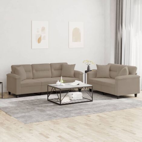 vidaXL Ensemble de canapés 2 pcs avec coussins Taupe Tissu microfibre (1/5)