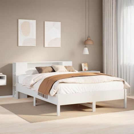 Lit bibliothèque sans matelas blanc 140x190 cm bois pin massif vidaXL (1/5)