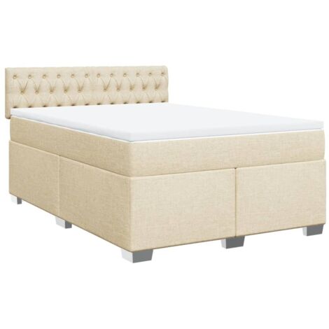 Sommier à lattes de lit avec matelas Crème 160x200 cm Tissu vidaXL