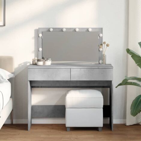Vidaxl – Coiffeuse avec LED gris béton 100x40x120 cm – Bois d'ingénierie et verre – 2 tiroirs – Miroir utilitaire pour application maquillage