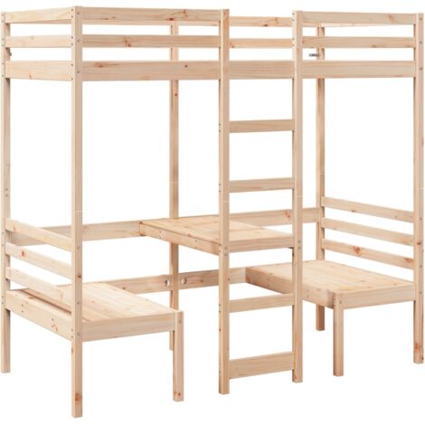 Vidaxl – Lit mezzanine 90x190 cm en pin massif avec bureau et 2 chaises – Hauteur 155,5 cm – Sommier à lattes – Capacité 80 kg (1/5)