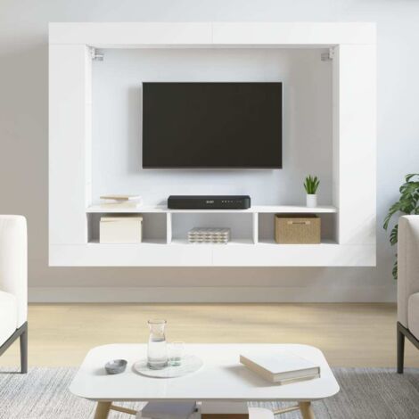 Vidaxl – Meuble TV blanc 152x22x113 cm en bois d'ingénierie – Grand espace de rangement – Fixation murale – Étagères décoratives (1/6)