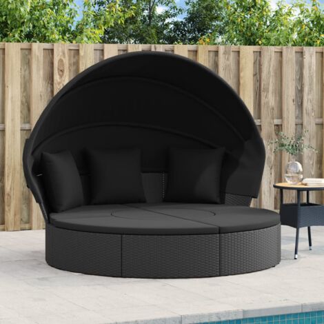 Vidaxl – Lit de repos d'extérieur avec auvent et coussins – Résine tressée – Cadre en acier – Dimensions 178 x 143 cm – Capacité 110 kg par siège