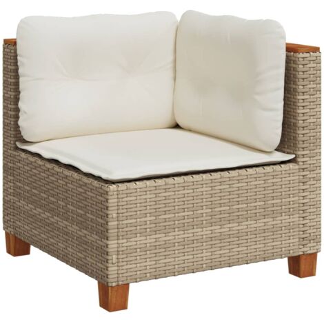 Vidaxl – Canapé d'angle de jardin 4 places en résine tressée beige – Coussins épais en polyester – Dimensions 63,5 x 63,5 x 62 cm