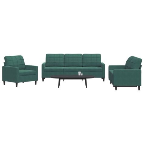 vidaXL Ensemble de canapés 3 pcs avec coussins Vert foncé Velours (1/5)