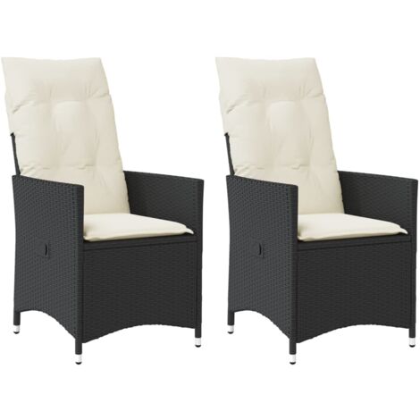 vidaXL Chaises inclinables de jardin lot de 2 et coussins noir rotin
