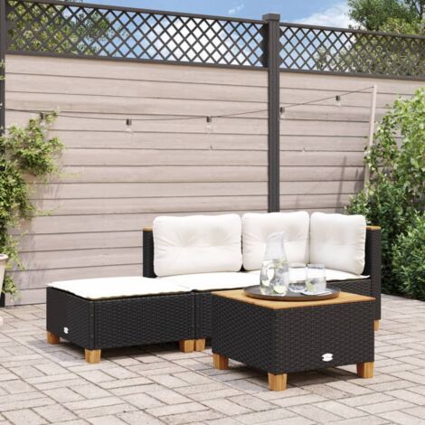 vidaXL Tabouret de jardin et coussin noir 63,5x56x32 cm résine tressée (1/5)