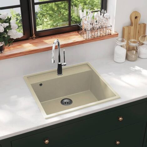 Évier de cuisine avec trou de trop-plein Beige Granit vidaXL
