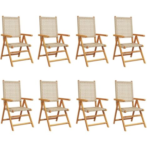 Chaises inclinables de jardin lot de 8 beige rotin bois massif vidaXL