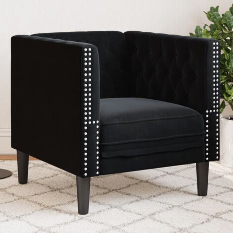 vidaXL Fauteuil Chesterfield noir velours (1/5)