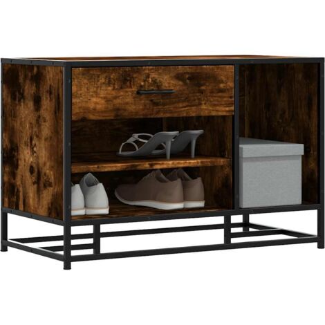 vidaXL Shoe Bench Smoked Oak 80x40x53,5 cm Engineered Wood and Metal (1/5)