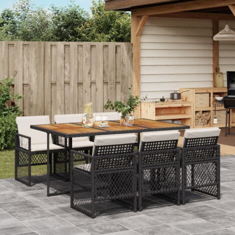 Ensemble à manger de jardin coussins 7 pcs noir résine tressée vidaXL