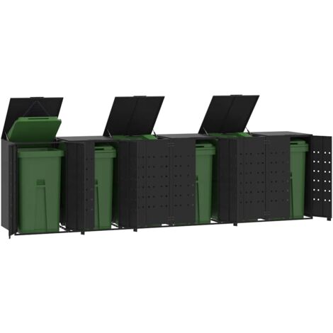 Rangement à roulettes pour poubelles pour 6 bacs noir acier vidaXL