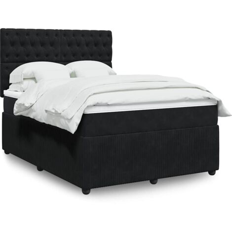 vidaXL Sommier à lattes de lit avec matelas Noir 140x200 cm Velours (1/5)