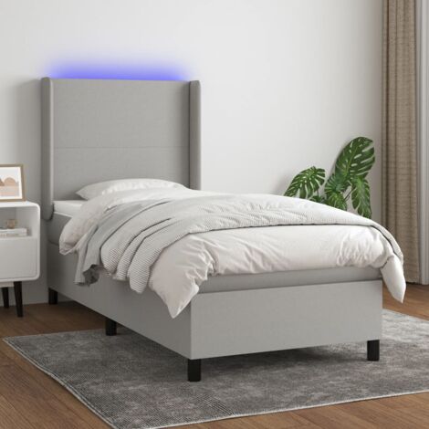 vidaXL Sommier à lattes de lit matelas LED Gris clair 90x200 cm Tissu (1/5)