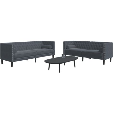 vidaXL Ensemble de canapé Chesterfield et traversins 2 pcs gris foncé