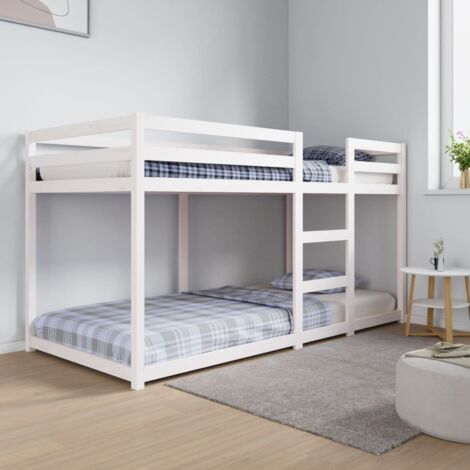 Vidaxl – Lit superposé blanc 90x200 cm en bois de pin massif – Design compact avec garde-corps – Convient aux espaces limités – Assemblage requis