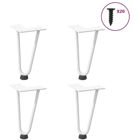 vidaXL Pieds en épingle à cheveux pour table basse 4 pièces Blanc 20 cm Acier massif