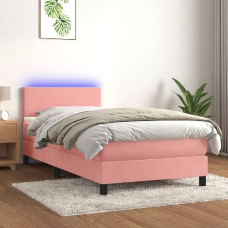 vidaXL Sommier à lattes de lit avec matelas LED Rose 90x200 cm Velours