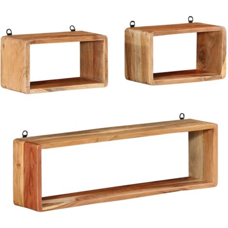 Vidaxl – Ensemble d'étagères murales cubes 3 pcs – Bois d'acacia massif – Dimensions grandes étagères 80x15x25 cm – Assemblage non requis (1/6)