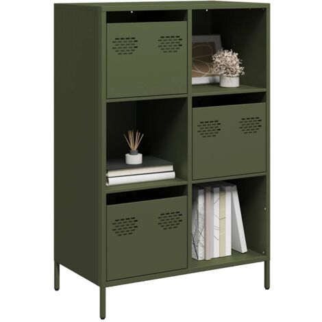 vidaXL Buffet haut vert olive 68x39x103,5 cm acier (1/5)