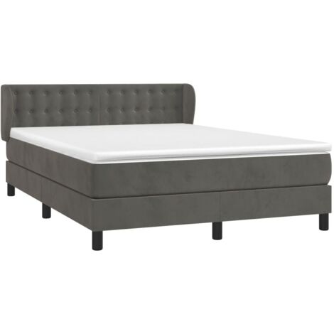 Sommier à lattes de lit et matelas Gris foncé 140x200cm Velours vidaXL