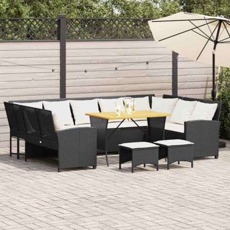 Salon de jardin 4 pcs avec coussins noir résine tressée vidaXL