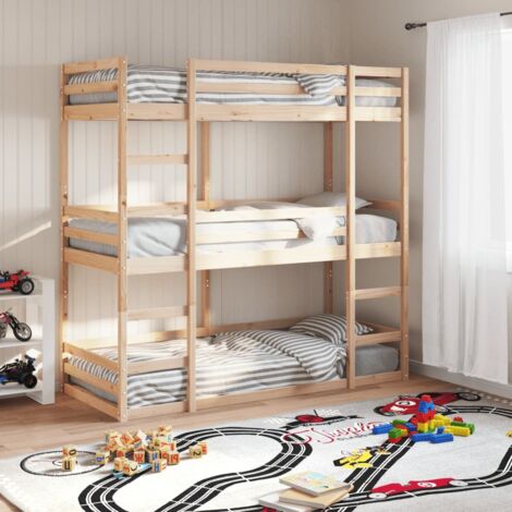 Vidaxl – Lit superposé triple 80x200 cm bois de pin massif – Barrières de sécurité – Échelle pratique – Dimensions hors tout 205,5 x 87,5 x 203 cm