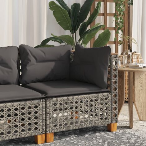 Vidaxl – Canapé d'angle de jardin gris en résine tressée – Coussins épais avec housse amovible – Dimensions 63,5 x 63,5 x 62 cm – Résistant aux UV