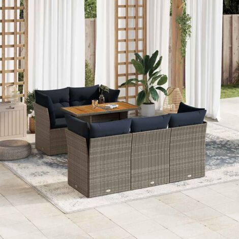 vidaXL Salon de jardin 6 pcs avec coussins gris résine tressée (1/5)