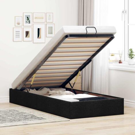 Vidaxl – Cadre de lit ottoman noir 90x190 cm – Tissu polyester durable – Mécanisme de levage hydraulique – Rangement sous le lit (1/7)