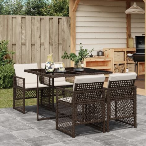 vidaXL Ensemble à manger de jardin 5 pcs et coussins marron poly rotin