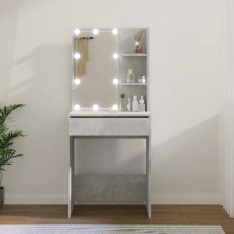 Vidaxl – Coiffeuse enfant avec LED – Bois d'ingénierie gris béton – Dimensions 60x40x140 cm – Grand espace de rangement