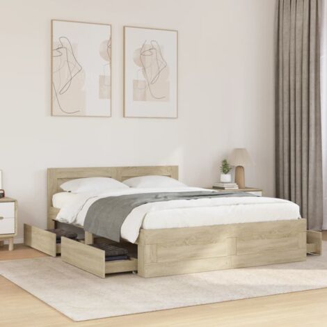 vidaXL Cadre de lit et tête de lit sans matelas chêne sonoma 120x190cm