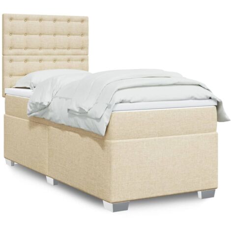 Sommier à lattes de lit avec matelas Crème 90x200 cm Tissu vidaXL (1/5)