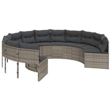 vidaXL Canapé de jardin avec coussins rond gris résine tressée